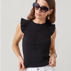 Francesca's Black Ruffle Sleeve Tank Top